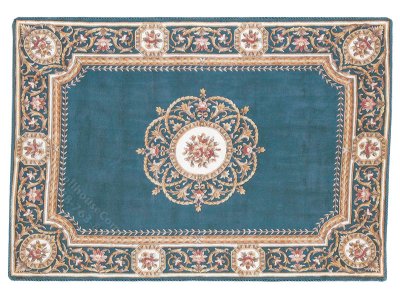 (image for) Miniature Medium 'Priscilla' Rug - Blue and Gold Aubusson