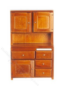 (image for) Miniature Walnut Kitchen Hutch w/ Cutting Board For Dollhouses