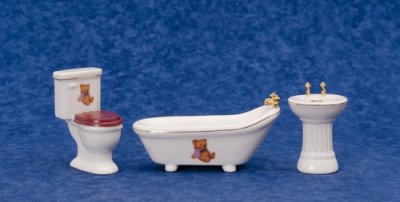(image for) Miniature Teddy Bear Bathroom Set For Dollhouses