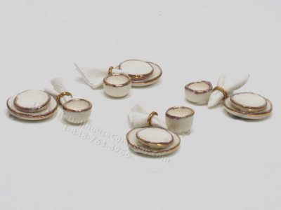 (image for) Miniature 12 Piece Gold Flower Dinner Set for Dollhouses