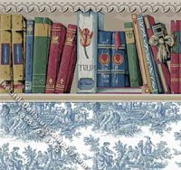 (image for) Books & Toile Pattern Miniature Wallpaper for Dollhouses