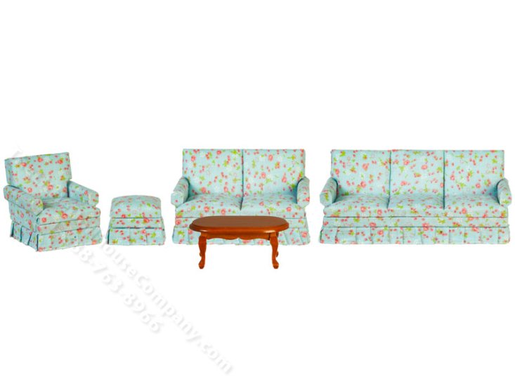(image for) Miniature Walnut Living Room Set For Dollhouses