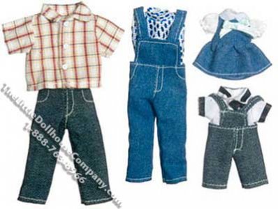 (image for) 1/12 Scale Four Sets of Denim Outfits for Dollhouses