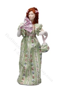 (image for) Miniature Handcrafted Regency Woman in Green Striped Dress