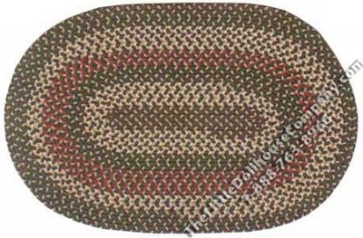 (image for) Miniature Green, Red, & Gold Farm Braid Oval Rug for Dollhouses