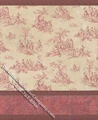 (image for) Miniature 3 pc. Pink Toile Wallpaper with Pink Accents Set