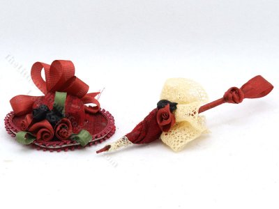 (image for) Miniature Red Ladies Hat and Matching Parasol