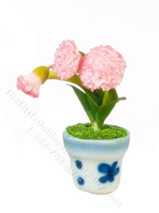 (image for) Miniature Pink Carnations in a Pot for Dollhouses