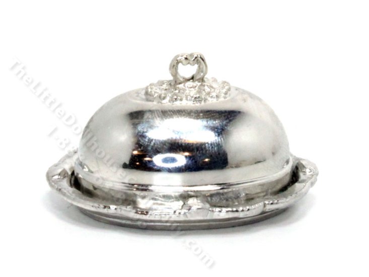 (image for) Miniature Silver Serving Tray and Cloche for Dollhouses