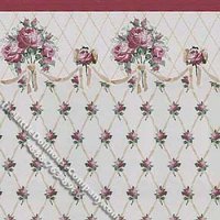 (image for) Burgundy Floral Diamond Pattern Miniature Dollhouse Wallpaper
