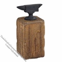 (image for) Dollhouse Scale Model Anvil on Wooden Block