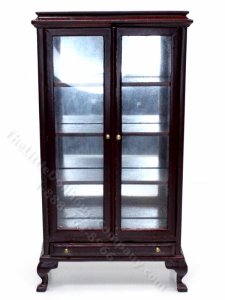 (image for) Miniature Mahogany Mirror-Backed Curio Cabinet for Dollhouses
