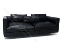 (image for) Miniature Modern Black Leather Sofa with Pillows by PRD Miniatures