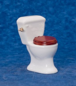 (image for) Miniature White Toilet, Wooden Seat , Side Handle for Dollhouses