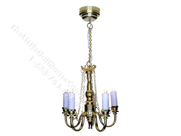 (image for) Dollhouse Scale 5 Up-Arm Colonial Chandelier w/ Wand