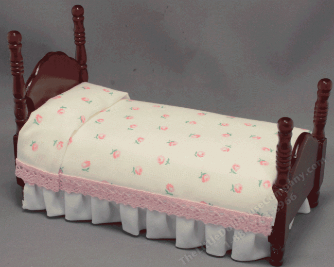 (image for) Miniature Mahogany Twin Bed with Pink Floral Bedding by Janet