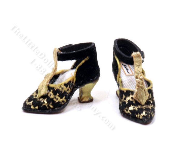 (image for) Miniature Black and Gold T-Strap Ladies Shoes by Judith Blondell