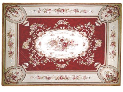 (image for) Miniature Large 'Hattie' Rug - Red w Grey-Green Border Floral