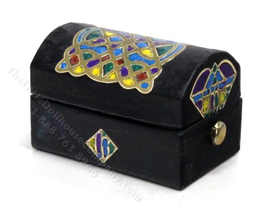 (image for) Handmade Miniature Decorated Black Trunk for Dollhouses