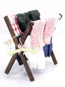 (image for) Miniature Vintage Laundry Drying Rack with Clothes