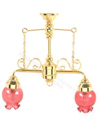 (image for) Miniature 2 Arm Chandelier with Floral Cranberry Glass Shades