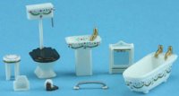 (image for) Miniature 1/4" Scale White/Pink Bathroom Set for Dollhouses