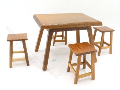 (image for) Miniature Walnut Kitchen Table with Stools