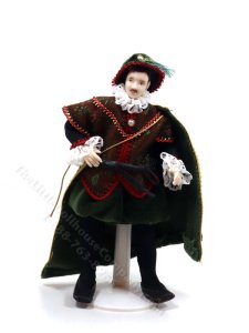 (image for) Miniature Handcrafted Vintage Tudor Nobleman Doll in Moss Green