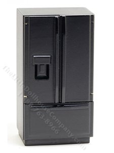 (image for) Miniature Black Modern Fridge w/Bottom Freezer for Dollhouses