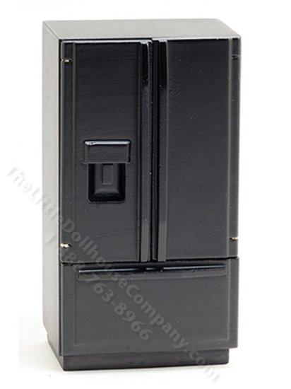 (image for) Miniature Black Modern Fridge w/Bottom Freezer for Dollhouses
