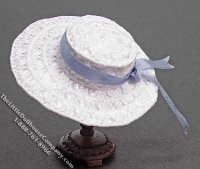 (image for) Ladies White Hat w/Blue Ribbon by Judith Blondell for Dollhouses