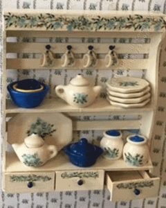 (image for) Miniature Wooden Wall Shelf with Drawers and Hooks