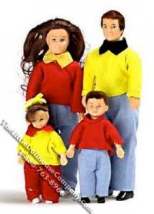 (image for) Miniature Casual Brunette Hair Doll Family for Dollhouses