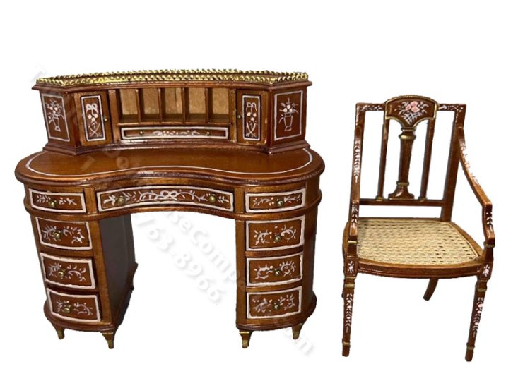 (image for) Miniature Walnut Ladies Regency Desk & Chair Set for Dollhouses