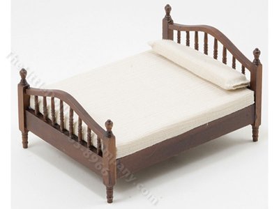 (image for) Miniature Double Bed, Walnut and White Bedding