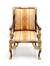 (image for) Miniature Walnut and Orange Empire Armchair for Dollhouses