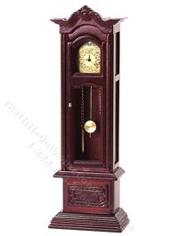 (image for) Miniature Working Mahogany Grandfather Clock for Dollhouses