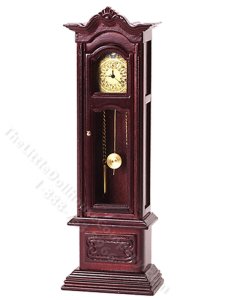 (image for) Miniature Working Mahogany Grandfather Clock for Dollhouses
