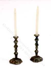 (image for) Miniature Bronze Candlesticks with Candles for Dollhouses