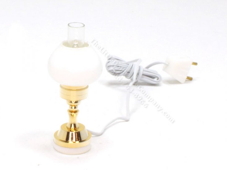 (image for) Hurricane Table Lamp, Brass Base, Opaque White & Clear Funnel