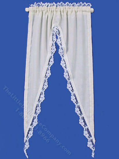 (image for) Miniature Tiffany Ruffle Curtains for Dollhouses - Ecru