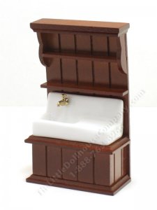 (image for) Half Scale Miniature Porcelain Kitchen Sink with Wood Cabinet