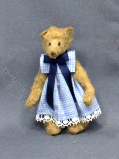 (image for) Miniature Stuffed Bear in Gingham Dress by Betty Miniaturen