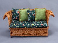 (image for) Miniature Floral and Brown Wicker Sofa for Dollhouses