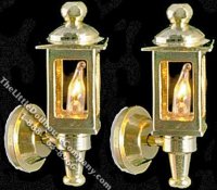 (image for) Dollhouse Scale Model 12v Plug in Brass Coach Lamps (2/pk)