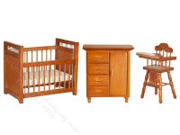(image for) Miniature Walnut Nursery Set for Dollhouses (3pc)