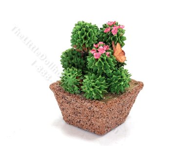 (image for) Vintage Miniature Signed Potted Cactus with Butterfly for Dollhouses