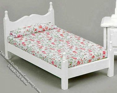 (image for) Miniature Single White Bed for Dollhouses