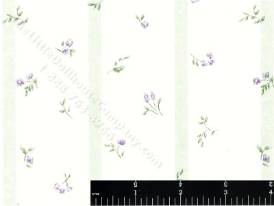 (image for) Purple Flowers & Green Stripe Miniature Wallpaper for Dollhouses