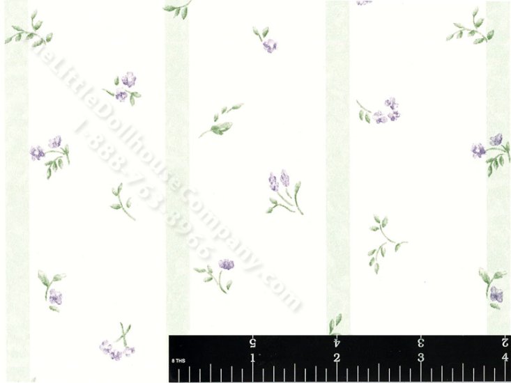 (image for) Purple Flowers & Green Stripe Miniature Wallpaper for Dollhouses
